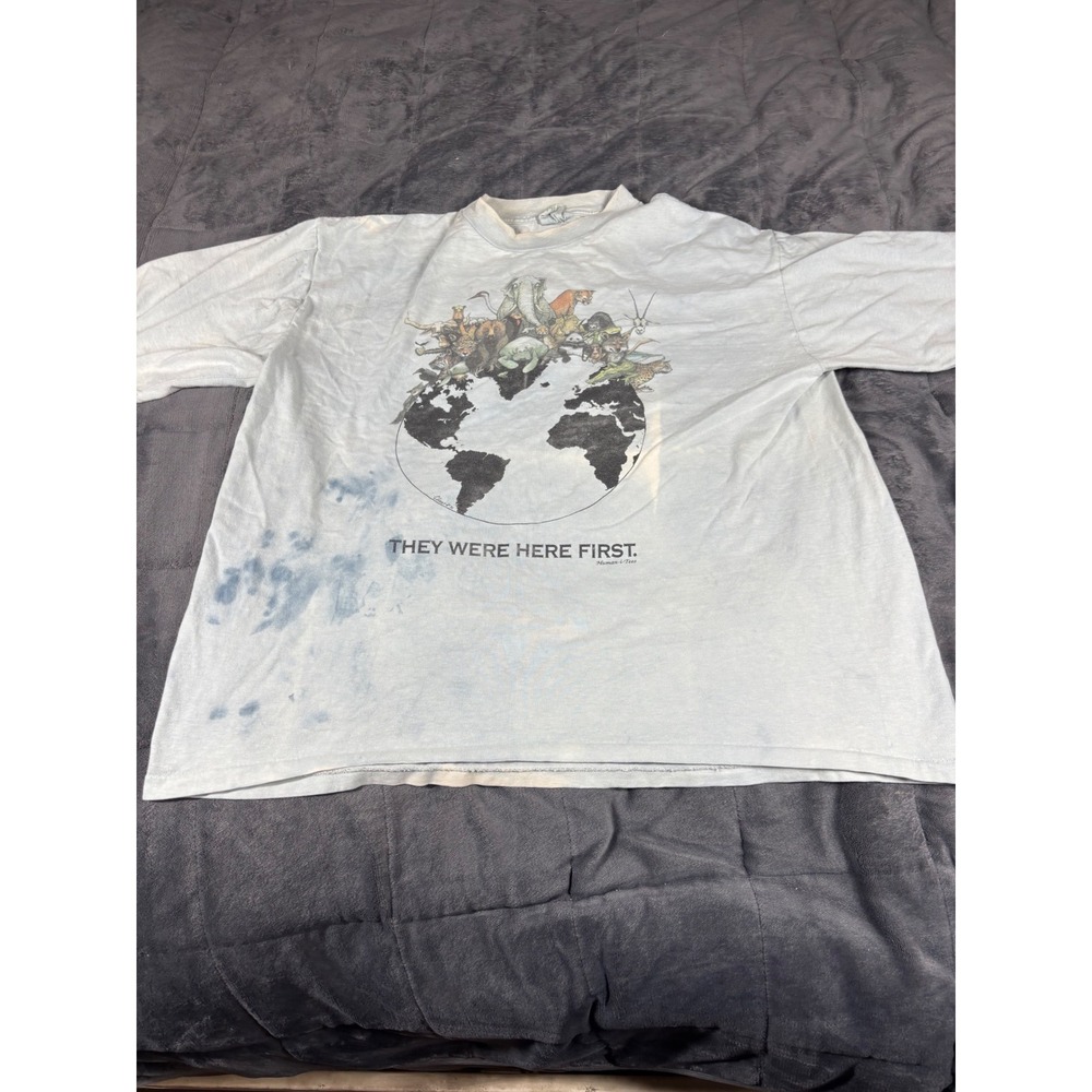 Vintage Human-i-Tees Ecopure Organic Cotton T-Shirt XL Blue Animal Earth 90s USA